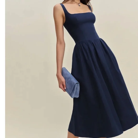 Reformation Navy Midi Dress - Picture 3 of 9
